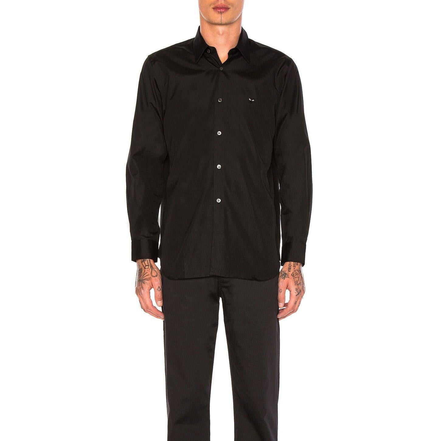 Comme des Garcons PLAY Small Black Emblem Cotton Button Down Black - Im Your Wardrobe