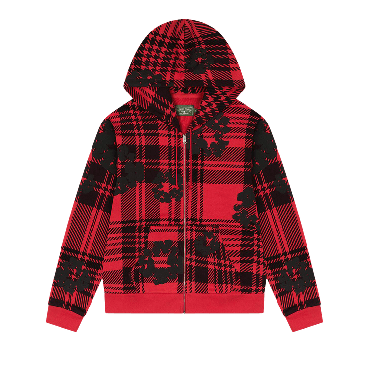 Denim Tears Plaid Cotton Wreath Zip Hoodie Red - Im Your Wardrobe