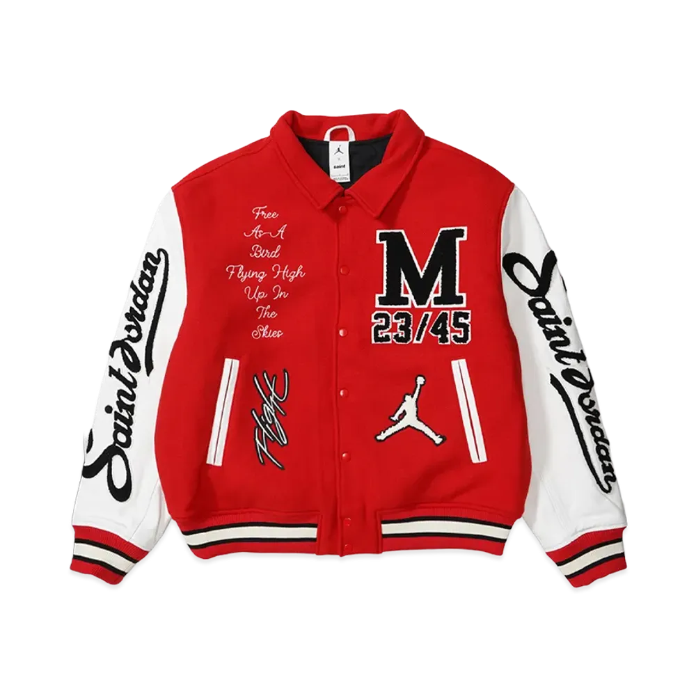 Jordan x Saint Michael Varsity Jacket Red White