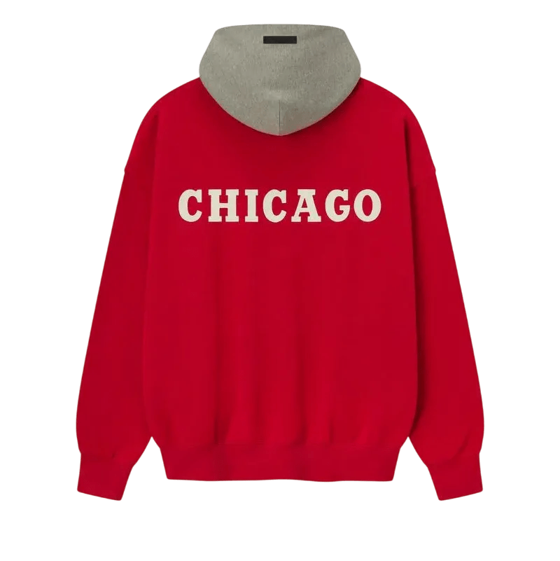 Fear of God Essentials Bulls Sport Hoodie Red/Concrete Heather - Im Your Wardrobe