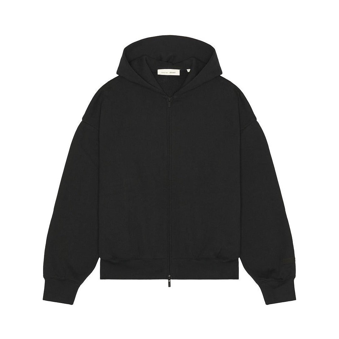 Fear of God Essentials Classic Fit Fleece Zip Up Hoodie Jet Black - Im Your Wardrobe