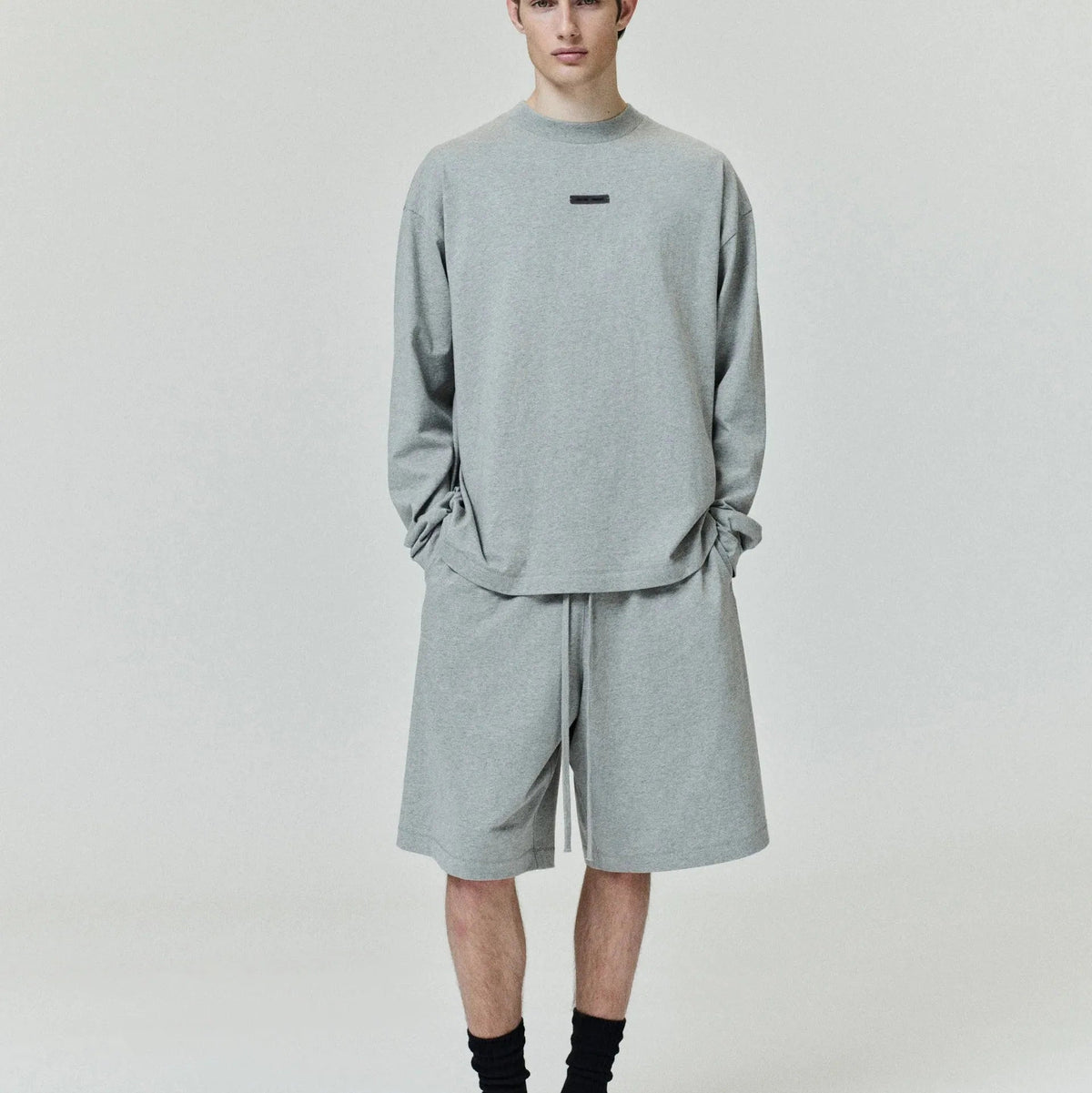 Fear of God Essentials Classic Long Sleeve Tee Concrete Heather - Im Your Wardrobe