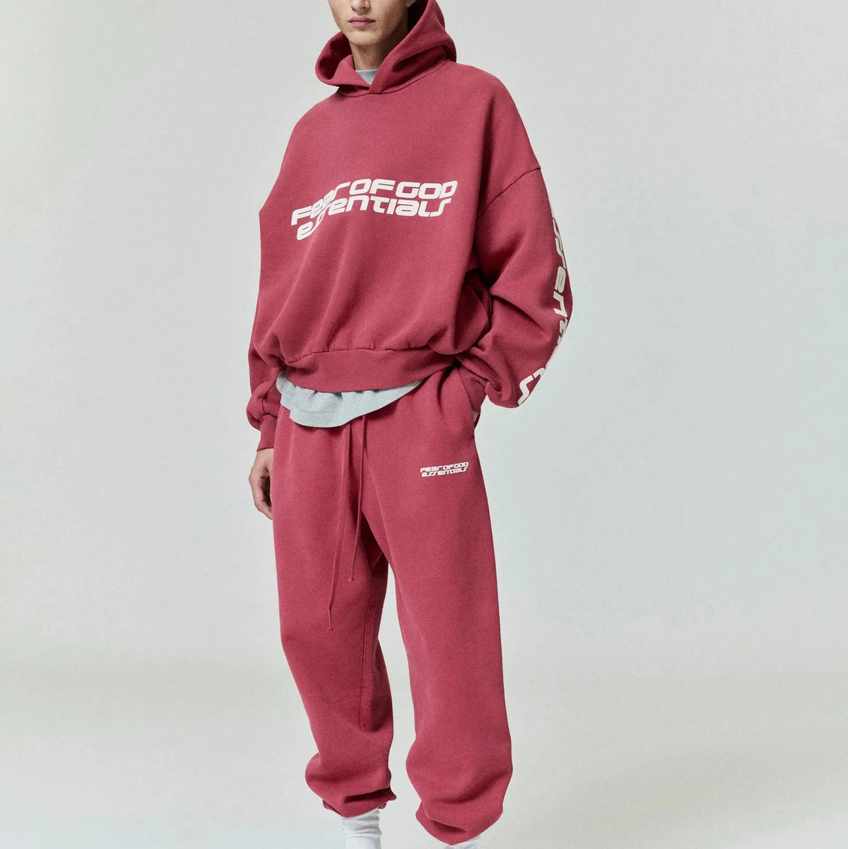 Fear of God Essentials Cropped Relaxed Hoodie Crimson - Im Your Wardrobe