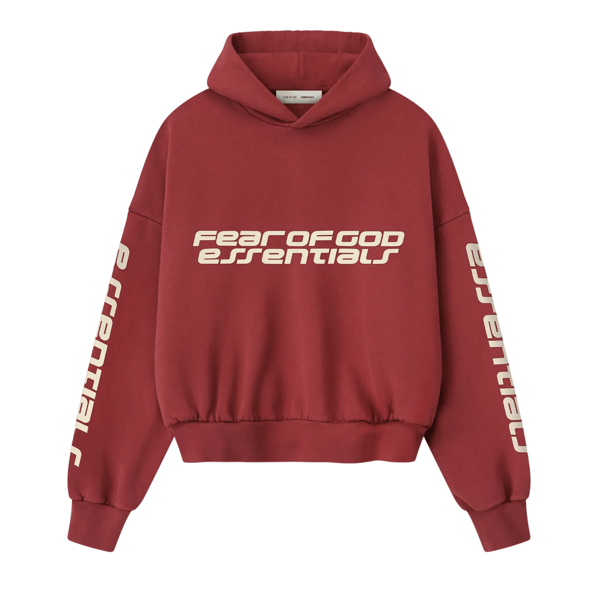 Fear of God Essentials Cropped Relaxed Hoodie Crimson - Im Your Wardrobe