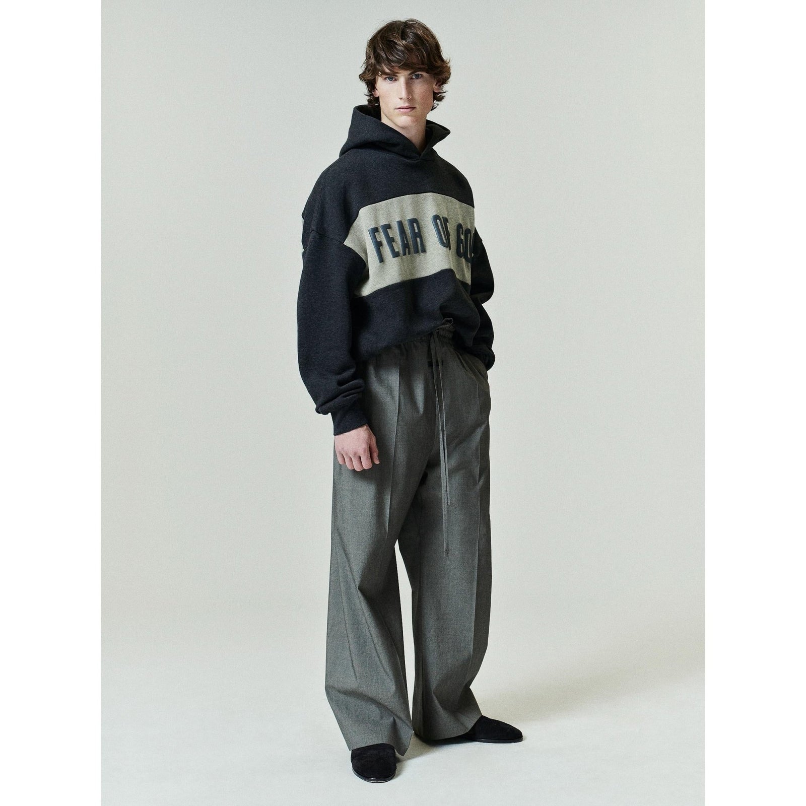 Fear of God Essentials Cropped Relaxed Panelled Hoodie Iron Grey Heather/ Seal Heather - Im Your Wardrobe