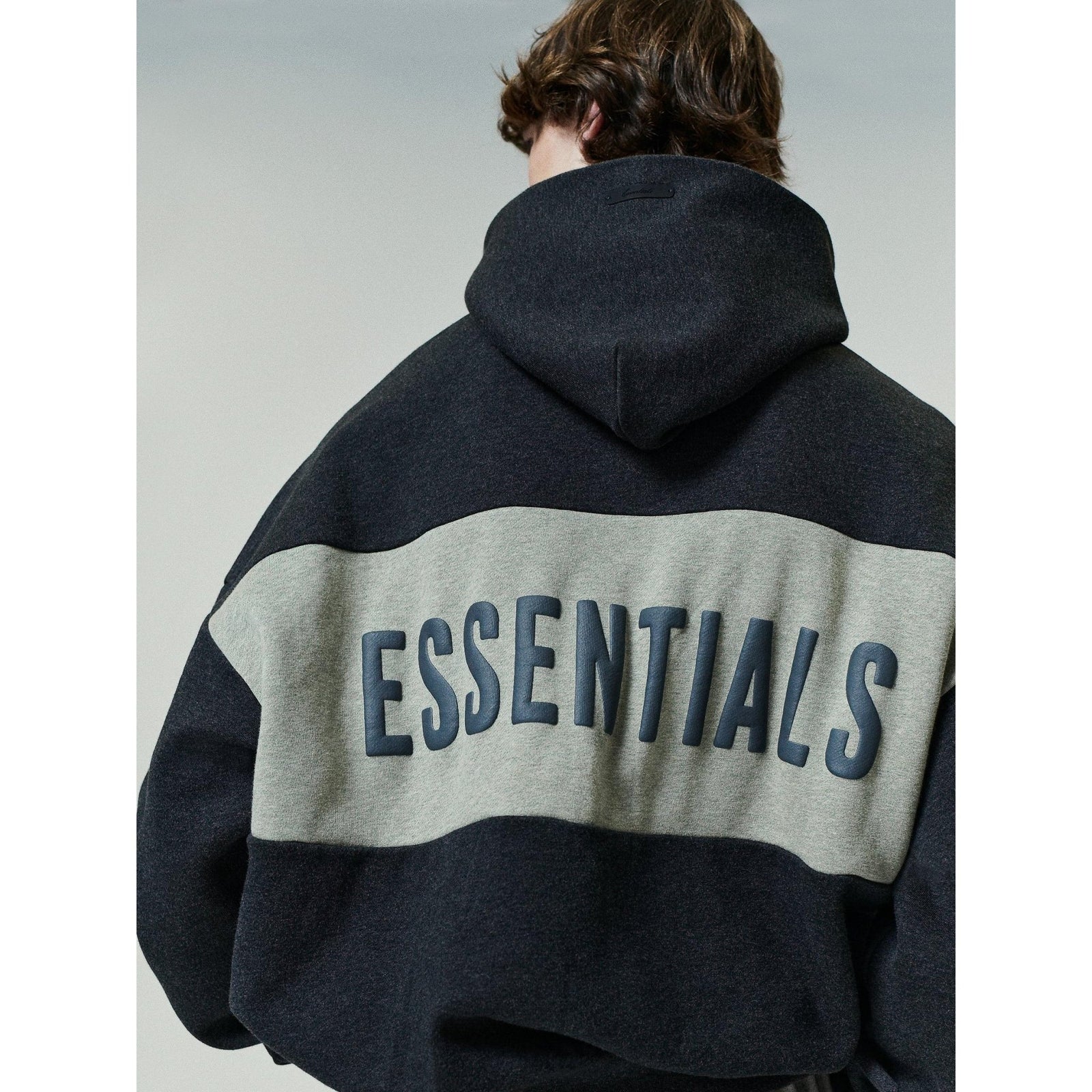 Fear of God Essentials Cropped Relaxed Panelled Hoodie Iron Grey Heather/ Seal Heather - Im Your Wardrobe