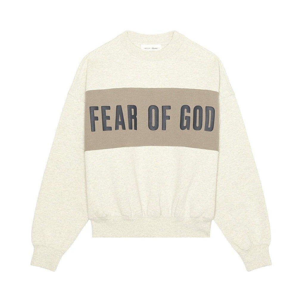 Fear of God Essentials Cropped Relaxed Panelled Sweatshirt Vanilla Heather/ Seal - Im Your Wardrobe