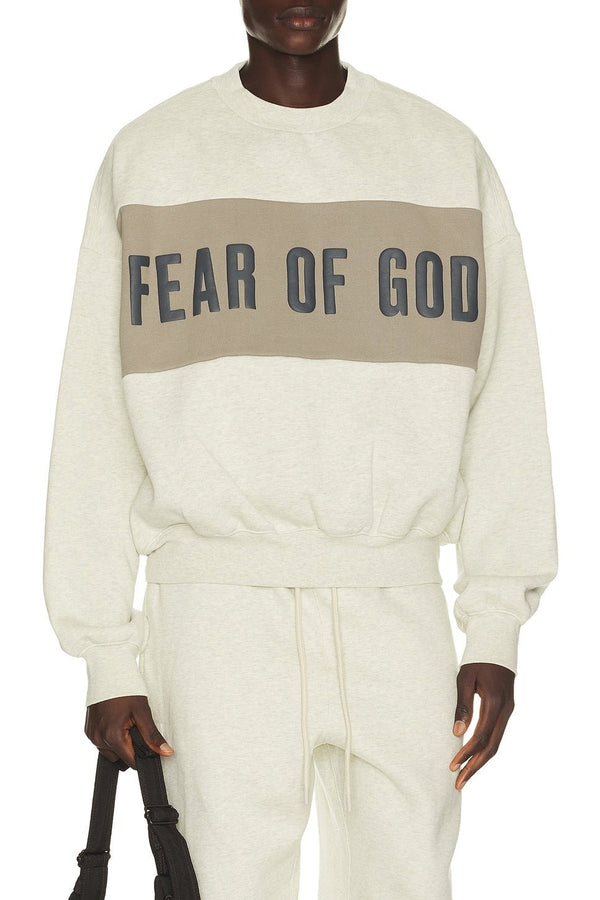 Fear of God Essentials Cropped Relaxed Panelled Sweatshirt Vanilla Heather/ Seal - Im Your Wardrobe