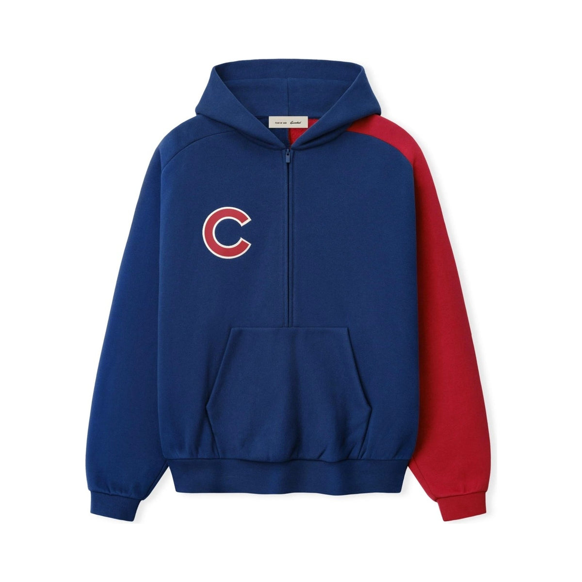 Fear of God Essentials Cubs Raglan Half Zip Sport Hoodie Estate Blue/ Stone Red - Im Your Wardrobe