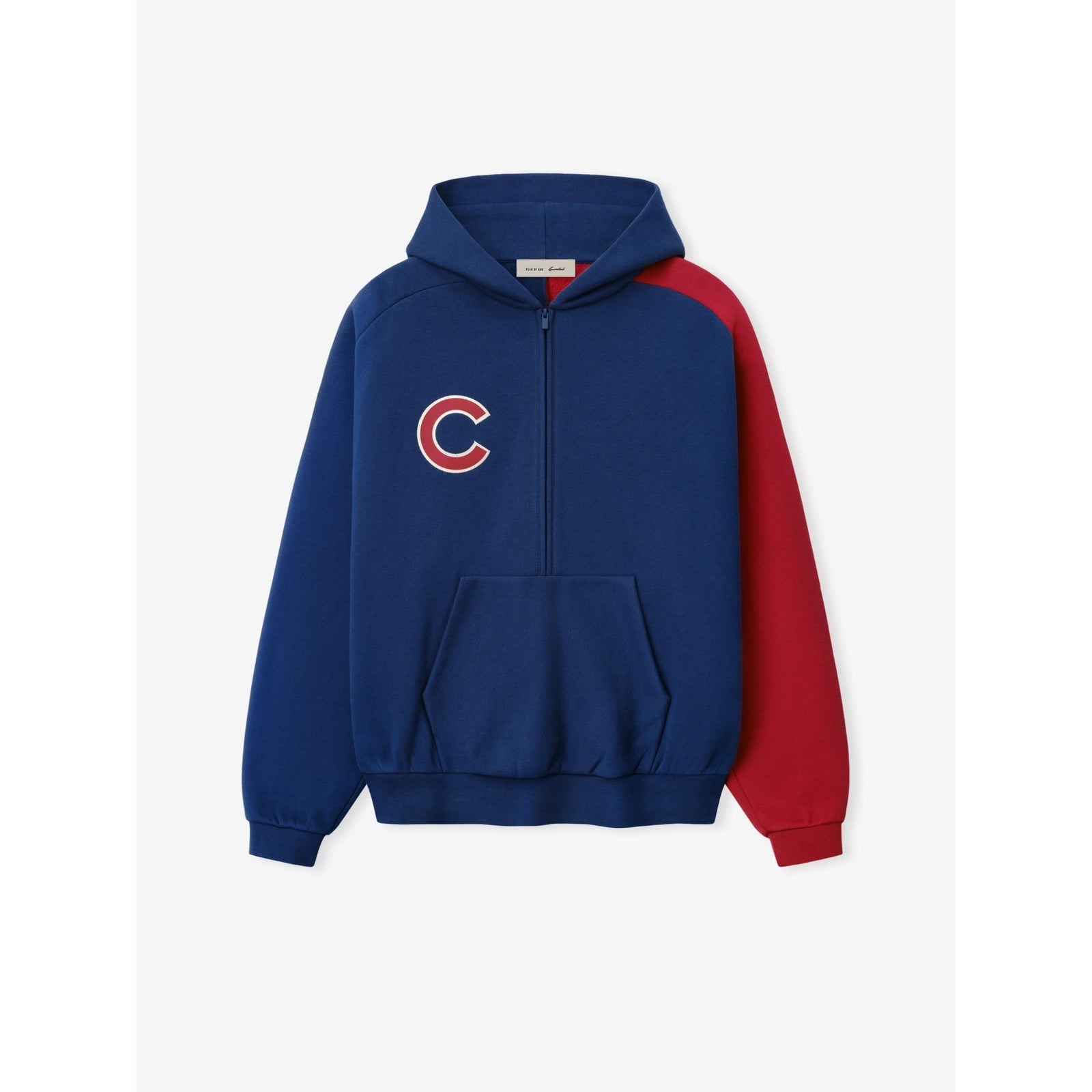 Fear of God Essentials Cubs Raglan Half Zip Sport Hoodie Estate Blue/ Stone Red - Im Your Wardrobe