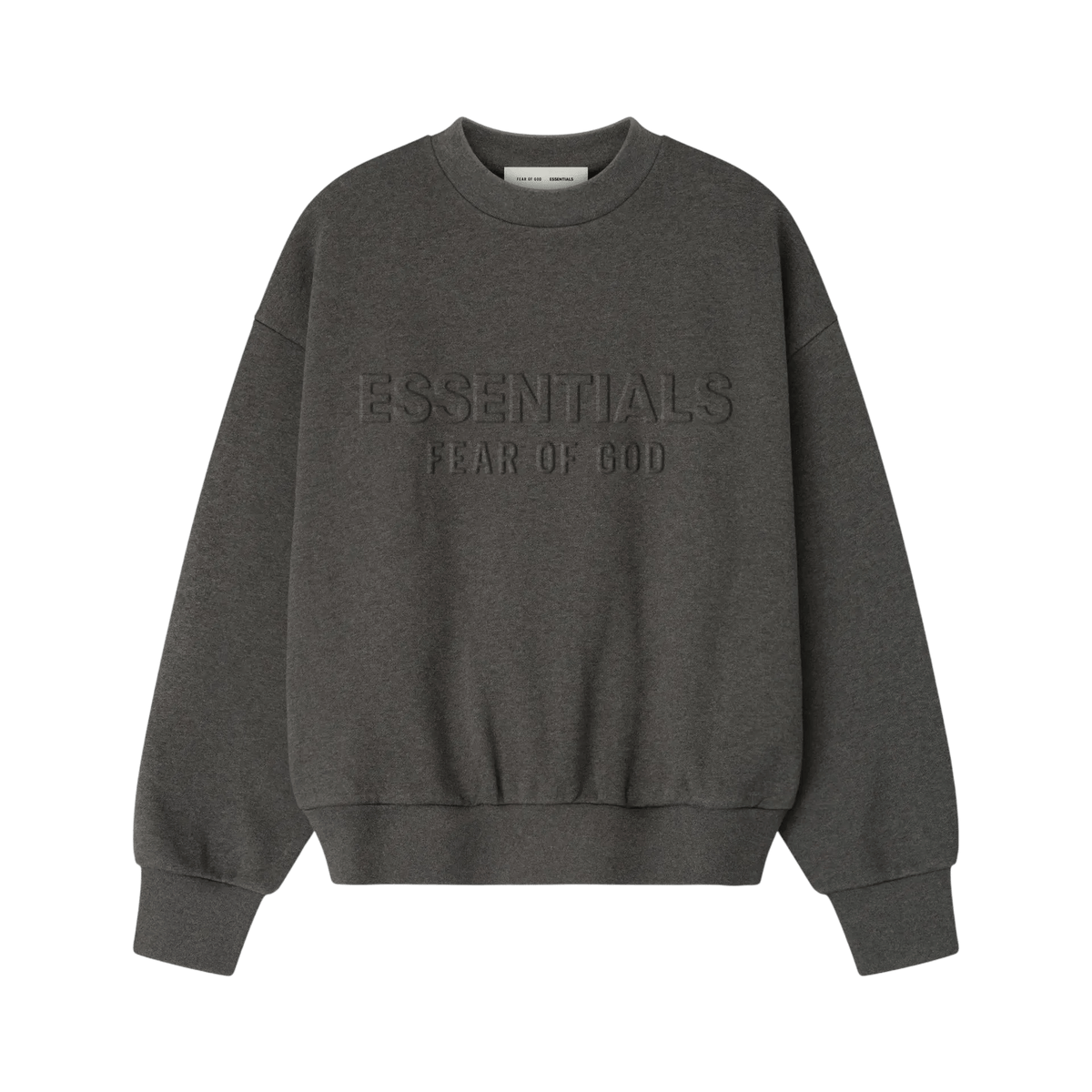 Fear of God Essentials Embossed Classic Crewneck Sweatshirt Charcoal Heather - Im Your Wardrobe