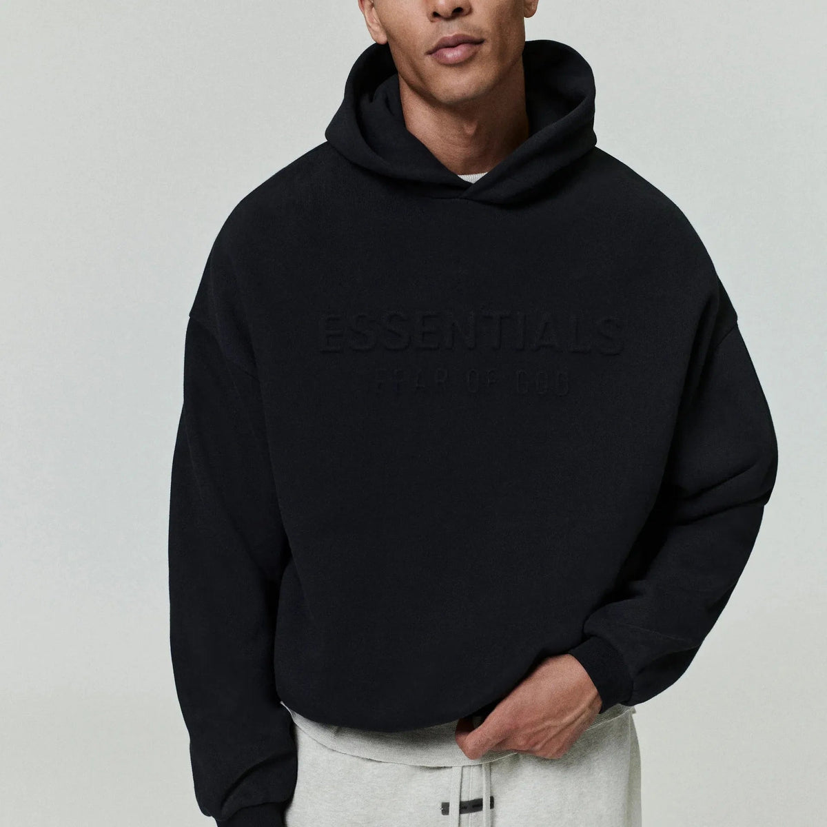 Fear of God Essentials Embossed Classic Fleece Hoodie Vintage Black - Im Your Wardrobe