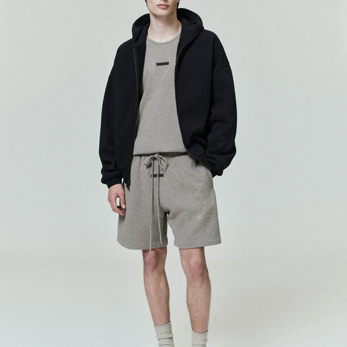 Fear of God Essentials Embossed Classic Fleece Zip - Up Hoodie Vintage Black - Im Your Wardrobe