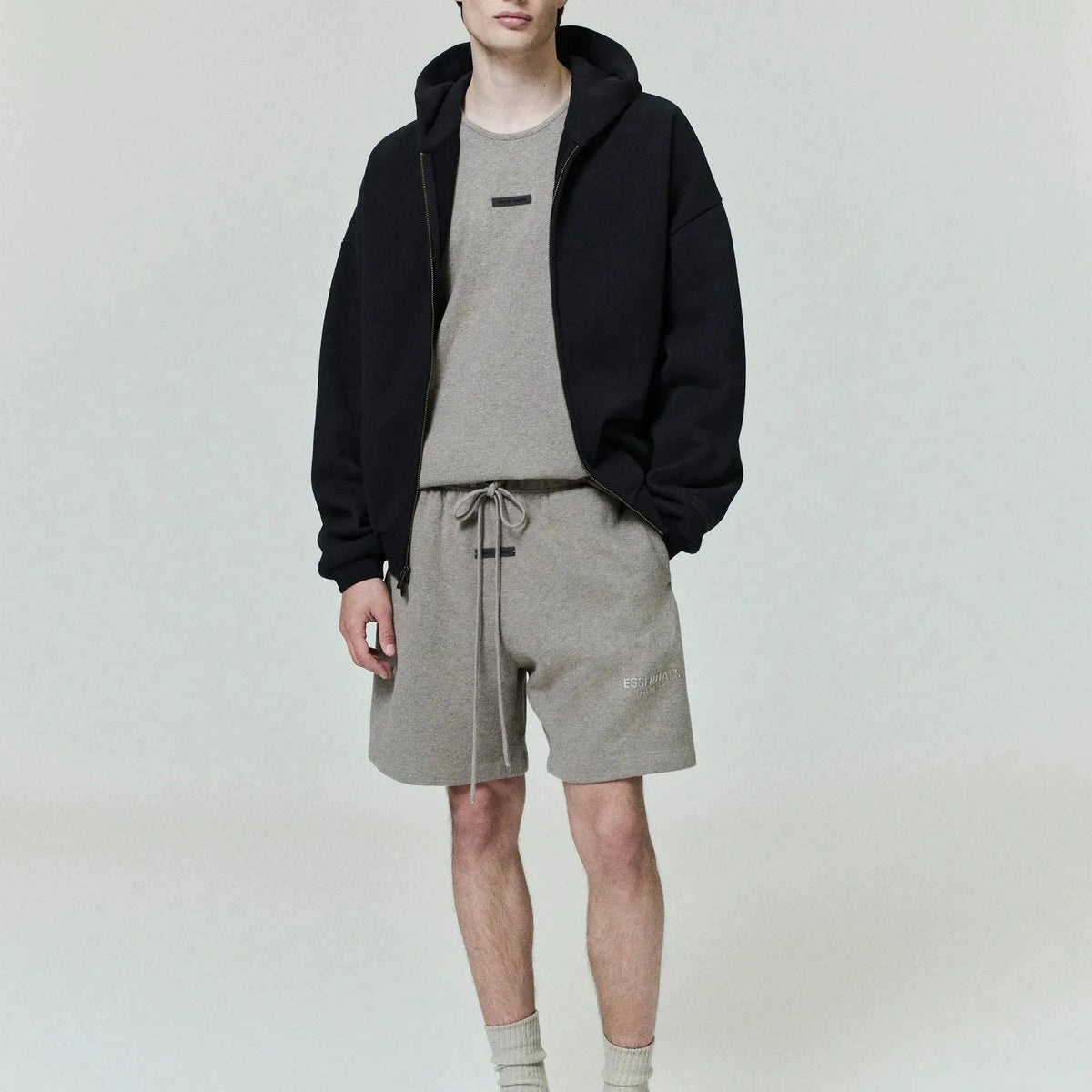Fear of God Essentials Embossed Classic Fleece Zip - Up Hoodie Vintage Black - Im Your Wardrobe