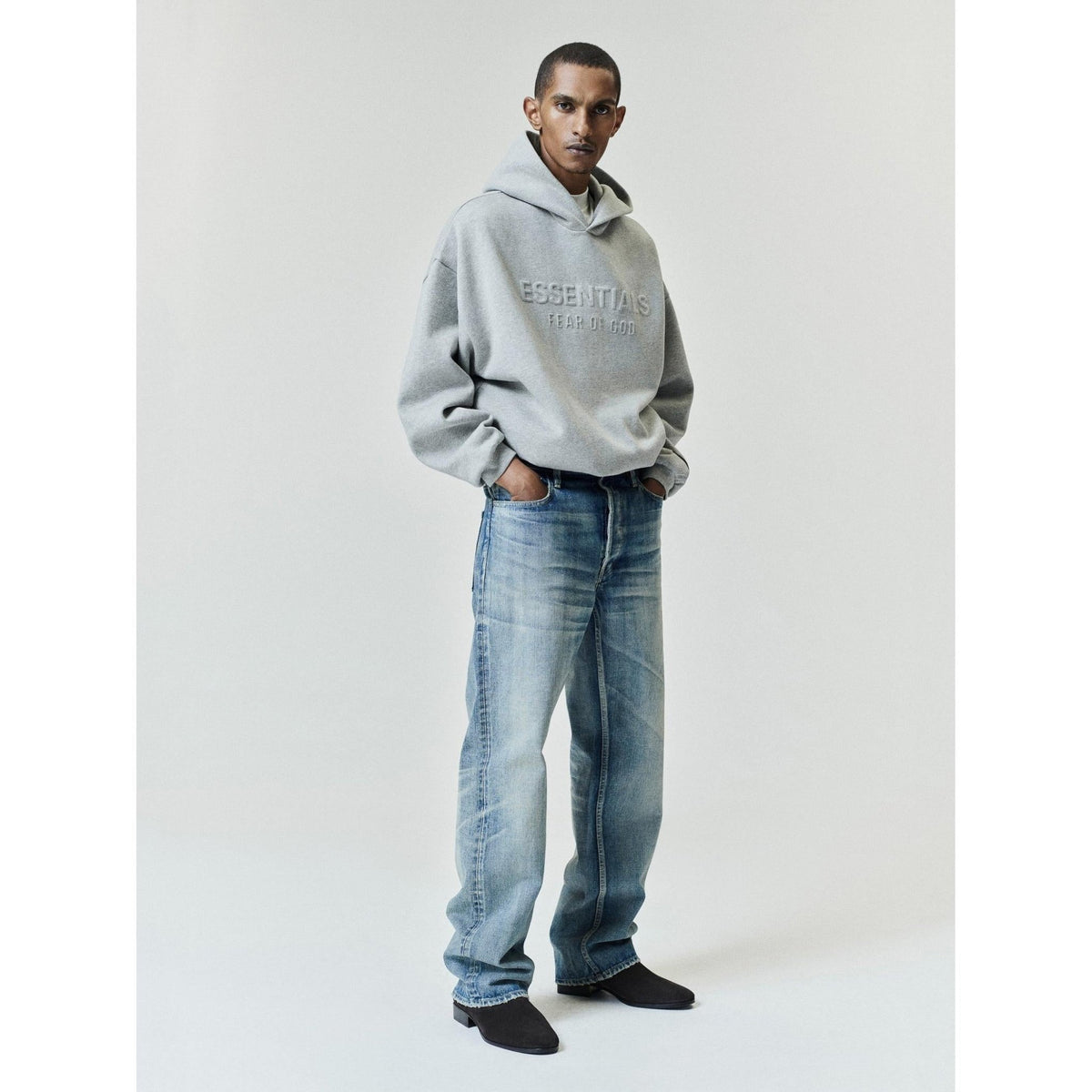 Fear of God Essentials Embossed FW26 90s Relaxed Hoodie Warm Heather - Im Your Wardrobe