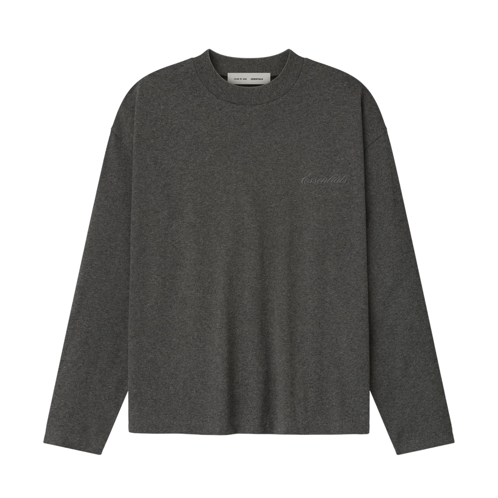 Fear of God Essentials Embroidered Classic Fit Hooded Long Sleeve Charcoal Heather - Im Your Wardrobe