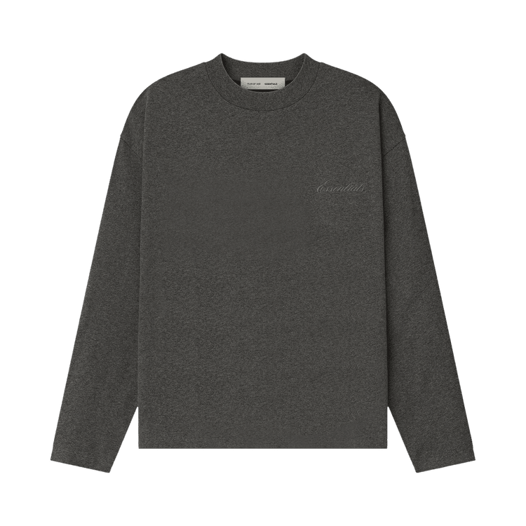 Fear of God Essentials Embroidered Classic Fit Long-Sleeve Charcoal Heather (FW25) - Im Your Wardrobe