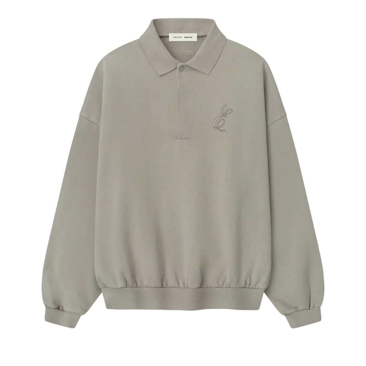 Fear of God Essentials Embroidered Classic Polo Sweatshirt Smoke Grey - Im Your Wardrobe