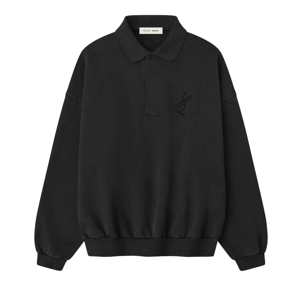 Fear of God Essentials Embroidered Classic Polo Sweatshirt Vintage Black - Im Your Wardrobe
