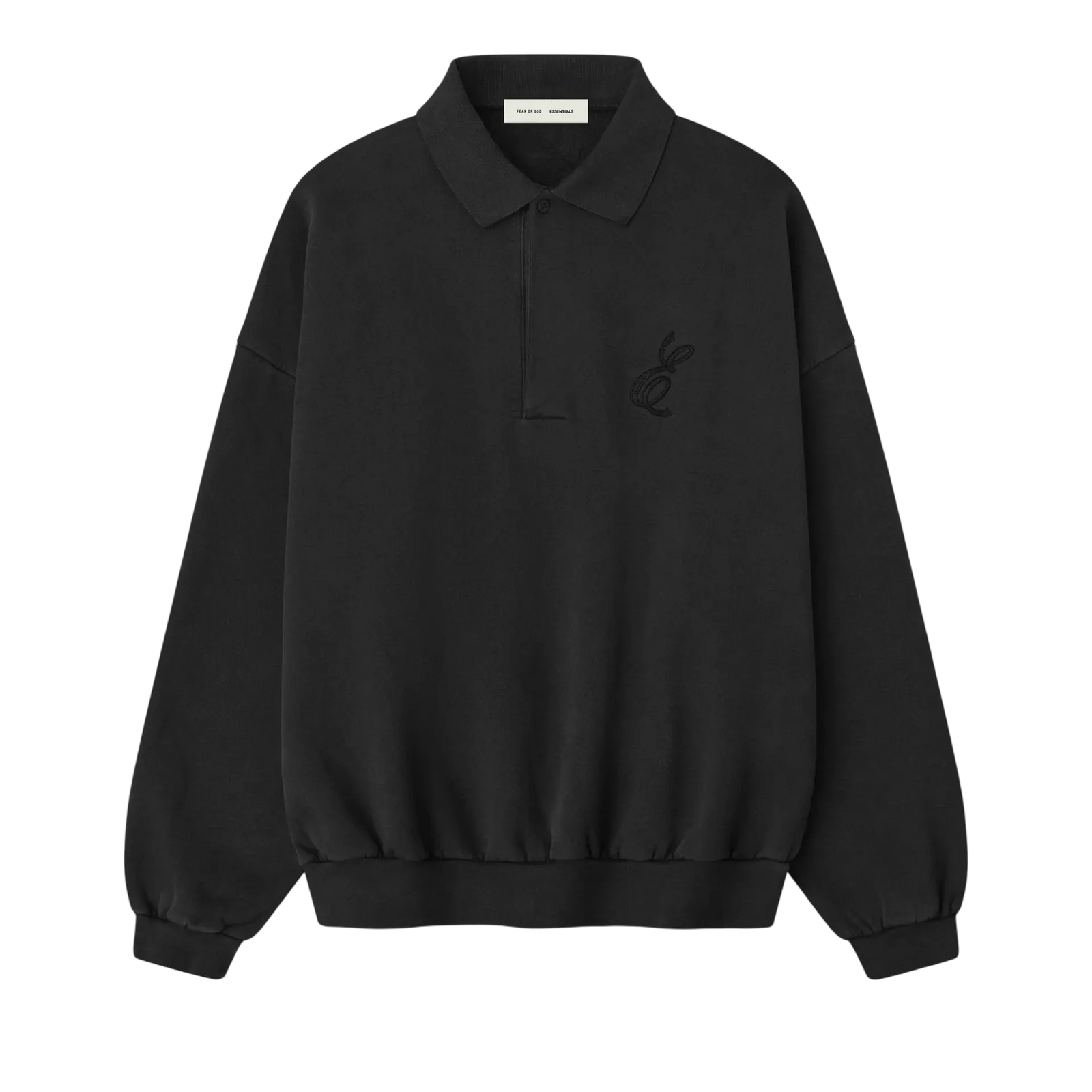 Fear of God Essentials Embroidered Classic Polo Sweatshirt Vintage Black - Im Your Wardrobe