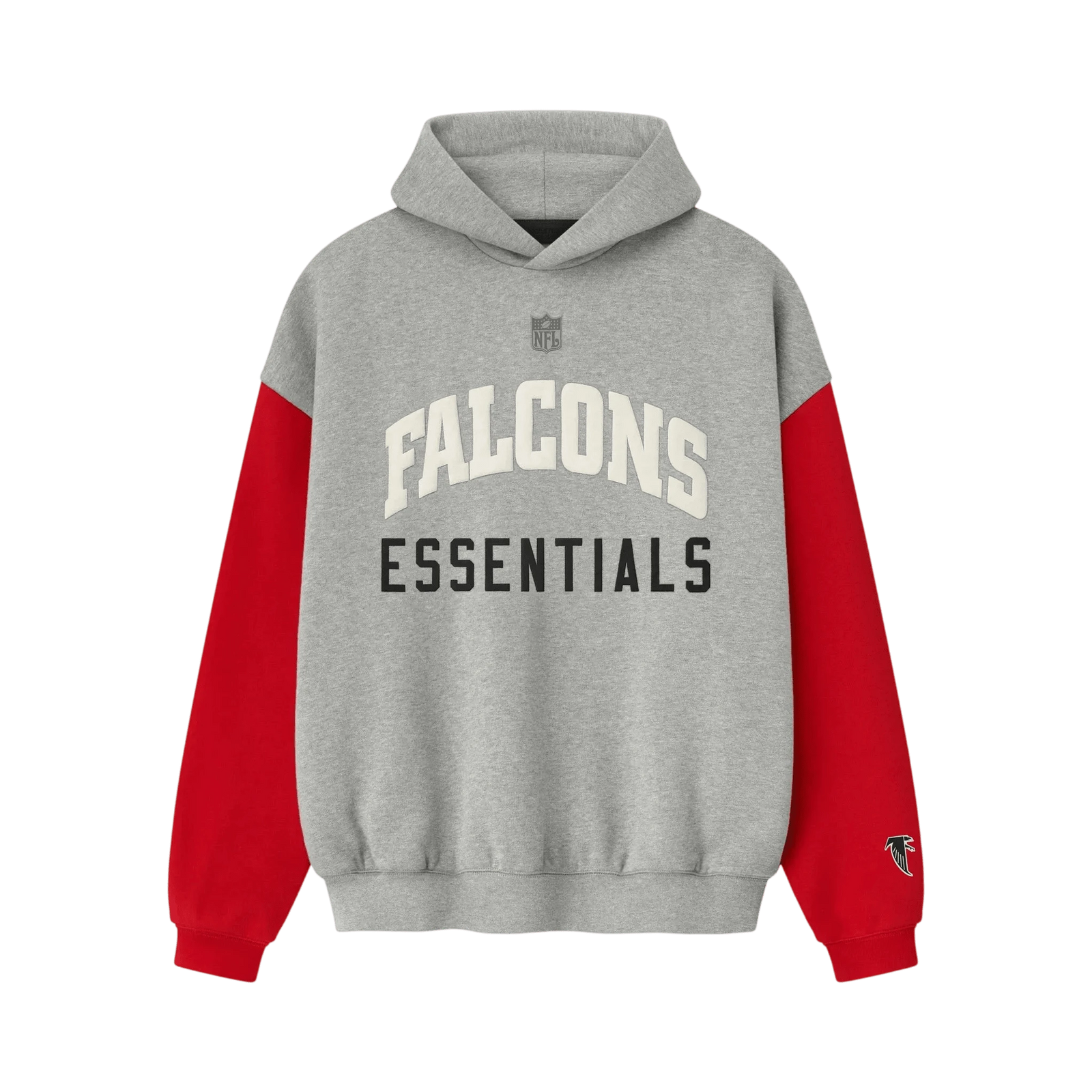 Fear of God Essentials Falcons Sport Hoodie Concrete Heather/Red - Im Your Wardrobe
