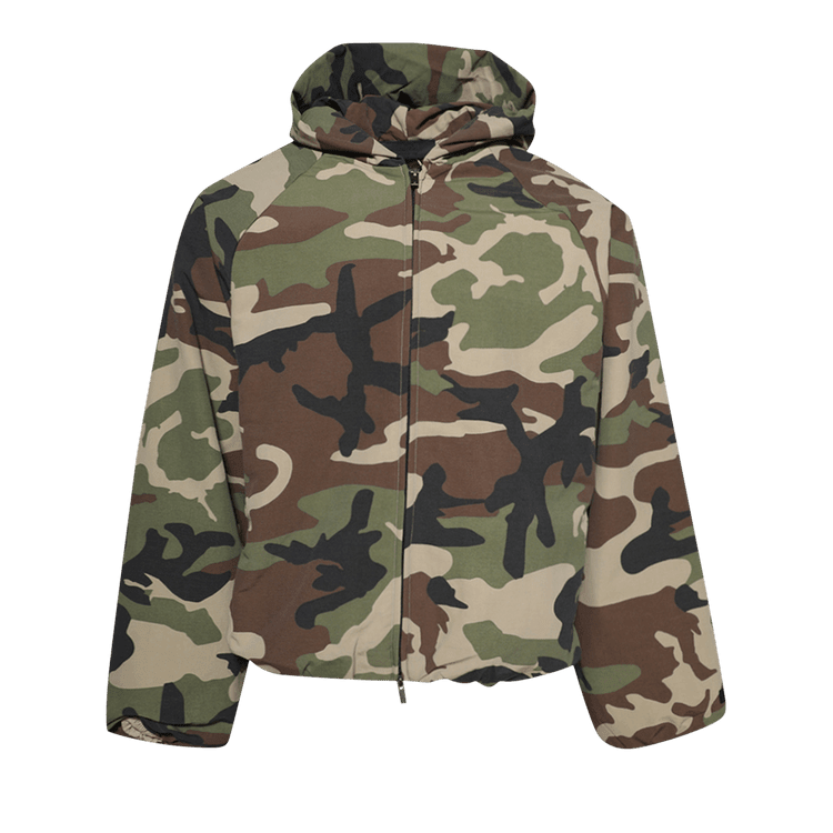 Fear of God Essentials Military Nylon Hooded Jacket Woodland Camo (FW24) - Im Your Wardrobe