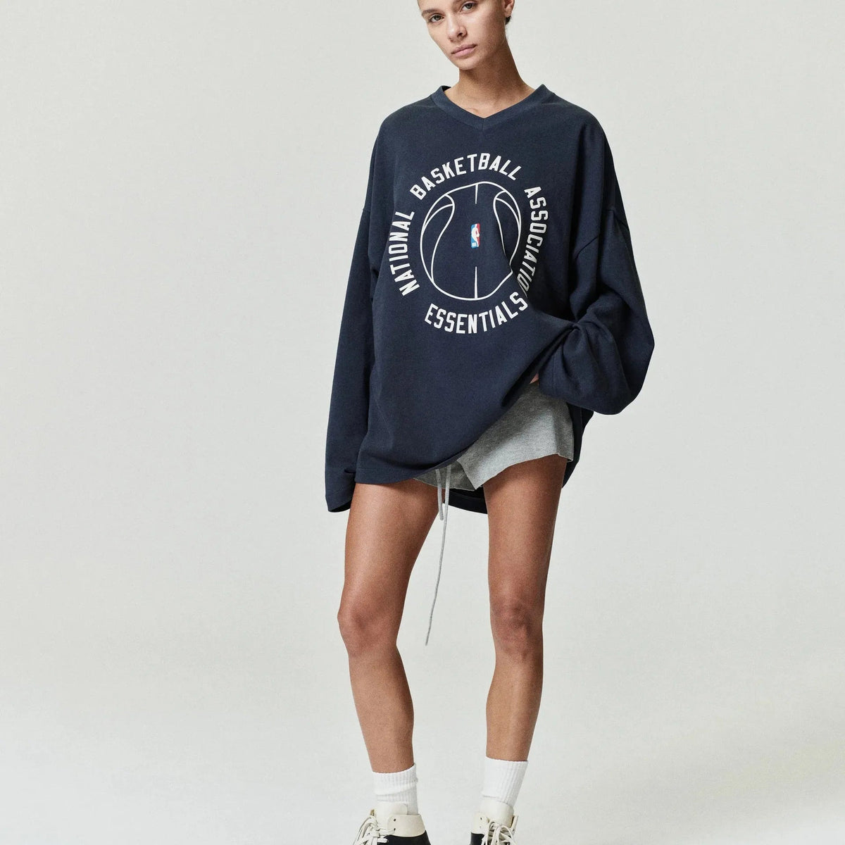 Fear Of God Essentials NBA X Barkley Hendricks Long Sleeve V - Neck Tee Faded Black - Im Your Wardrobe