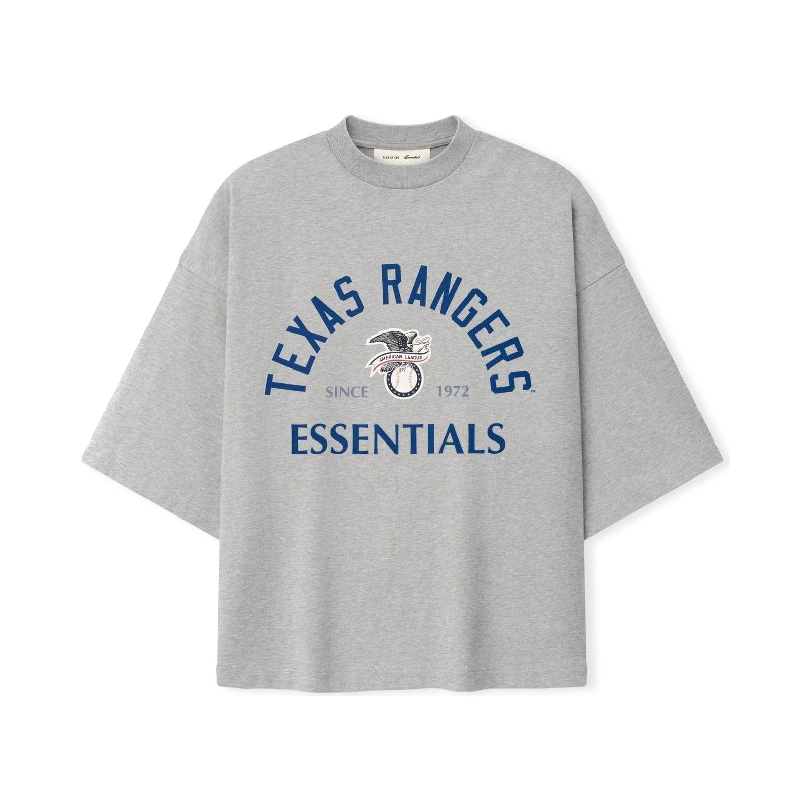 Fear of God Essentials Rangers American League Merch Tee Concrete Heather - Im Your Wardrobe