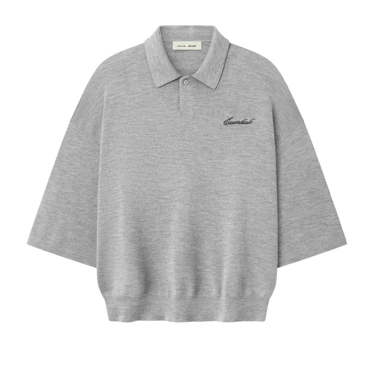 Fear Of God Essentials Signature 3/4 Sleeve 90s Knit Polo Concrete Heather - Im Your Wardrobe