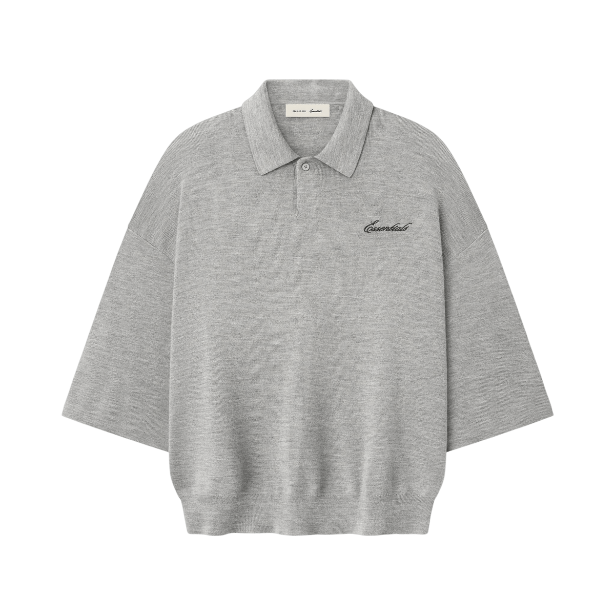 Fear Of God Essentials Signature 3/4 Sleeve 90s Knit Polo Concrete Heather - Im Your Wardrobe