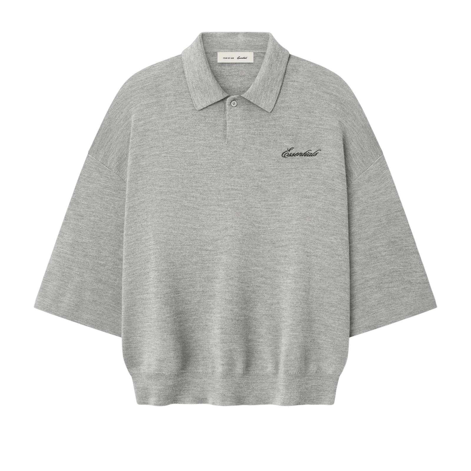 Fear Of God Essentials Signature 3/4 Sleeve 90s Knit Polo Concrete Heather - Im Your Wardrobe