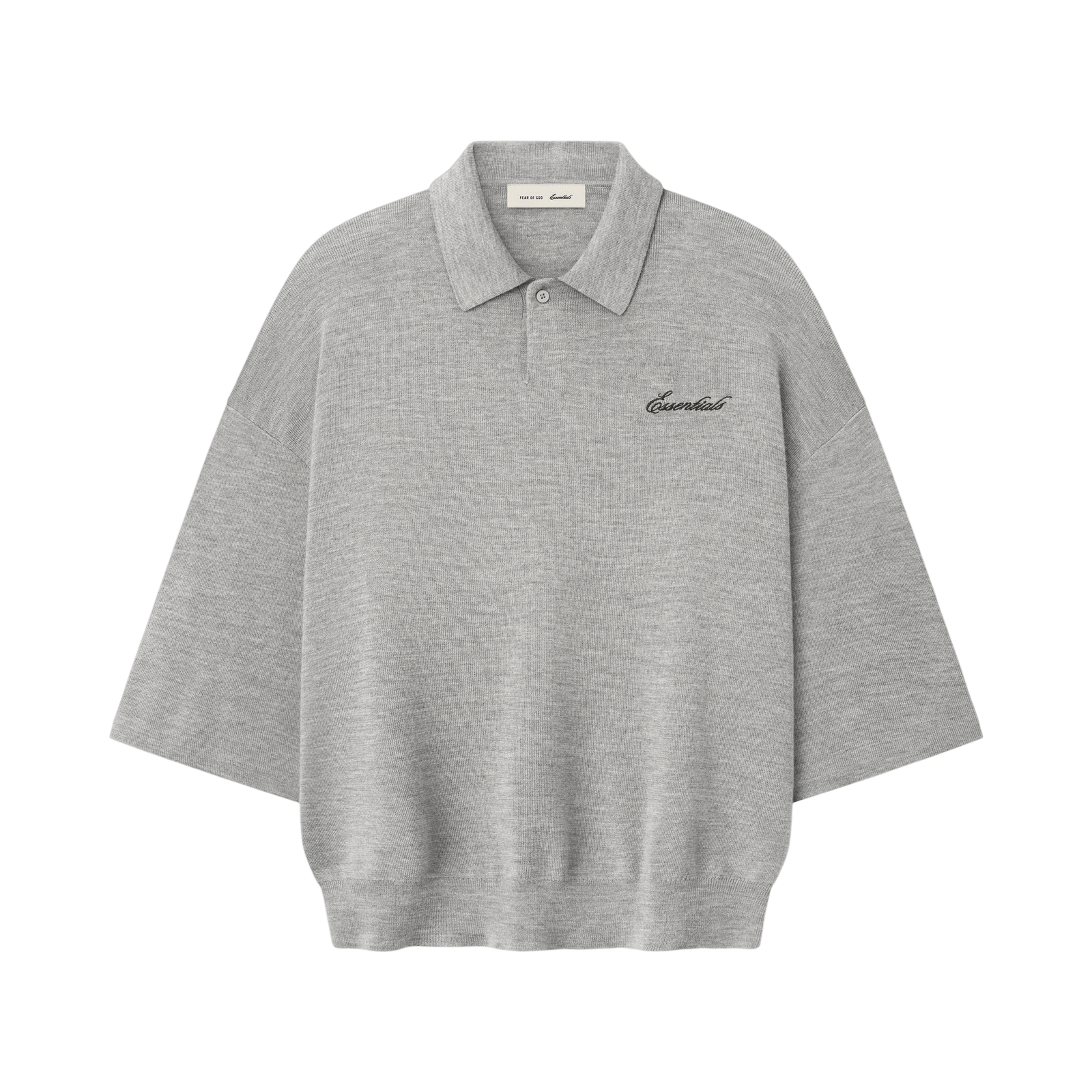Fear Of God Essentials Signature 3/4 Sleeve 90s Knit Polo Concrete Heather - Im Your Wardrobe