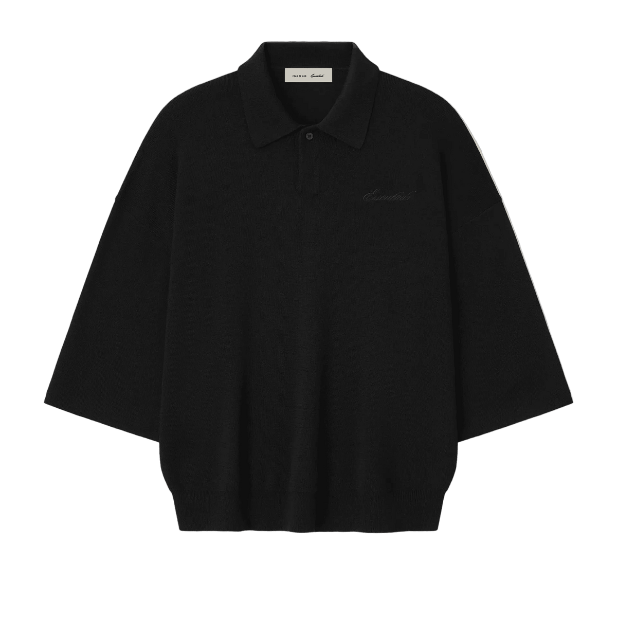 Fear Of God Essentials Signature 3/4 Sleeve 90s Knit Polo Vintage Black - Im Your Wardrobe