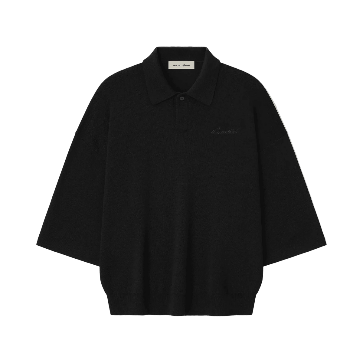 Fear Of God Essentials Signature 3/4 Sleeve 90s Knit Polo Vintage Black - Im Your Wardrobe