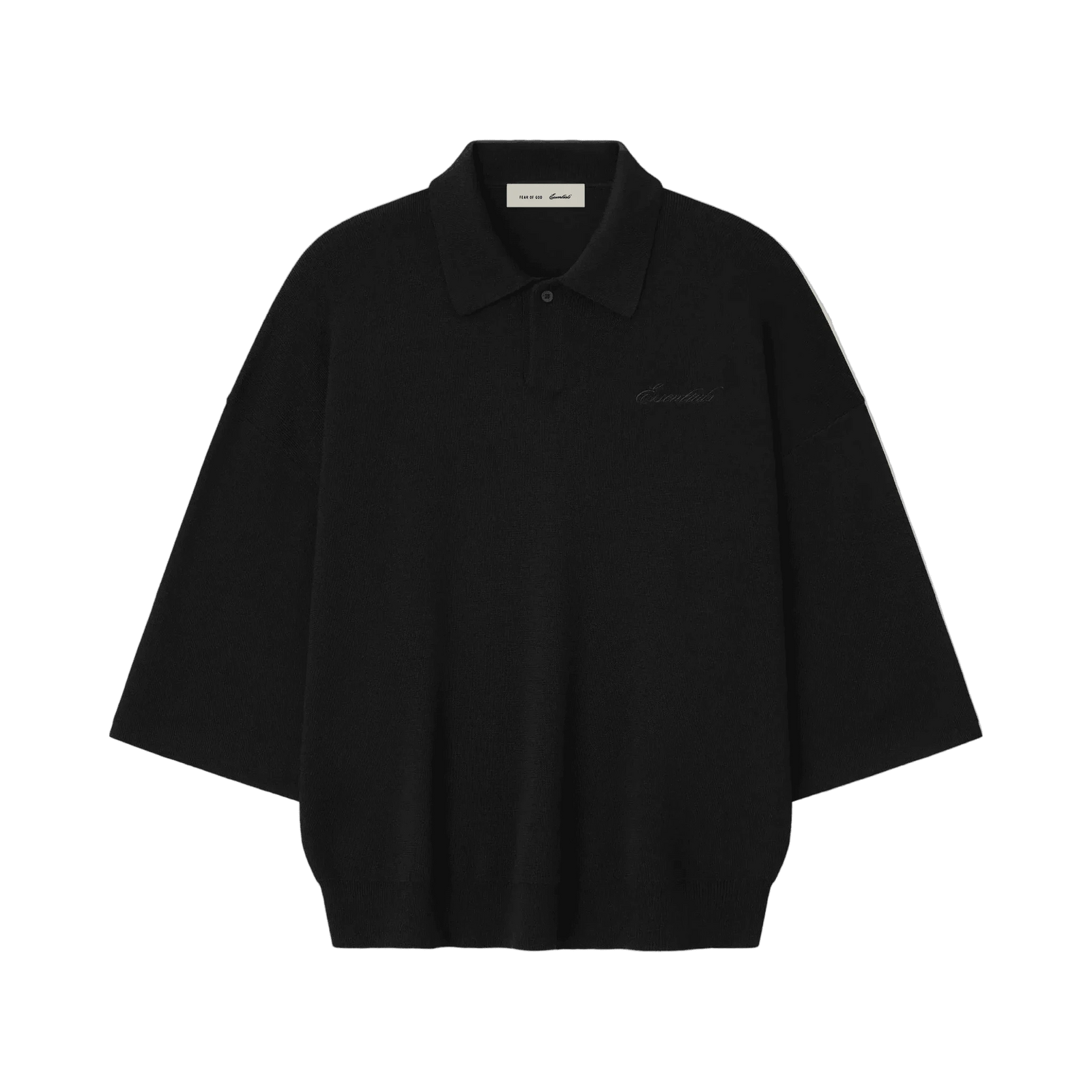 Fear Of God Essentials Signature 3/4 Sleeve 90s Knit Polo Vintage Black - Im Your Wardrobe