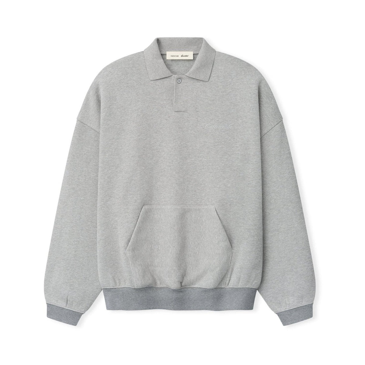 Fear of God Essentials Signature 90s Polo Sweatshirt Concrete Heather - Im Your Wardrobe