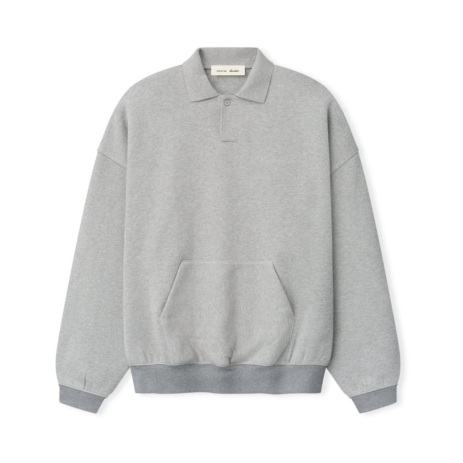 Fear of God Essentials Signature 90s Polo Sweatshirt Concrete Heather - Im Your Wardrobe