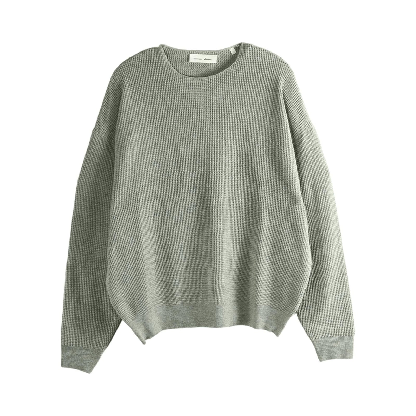 Fear of God Essentials Signature Waffle 90s Crewneck Sweater Concrete Heather (SS26) - Im Your Wardrobe