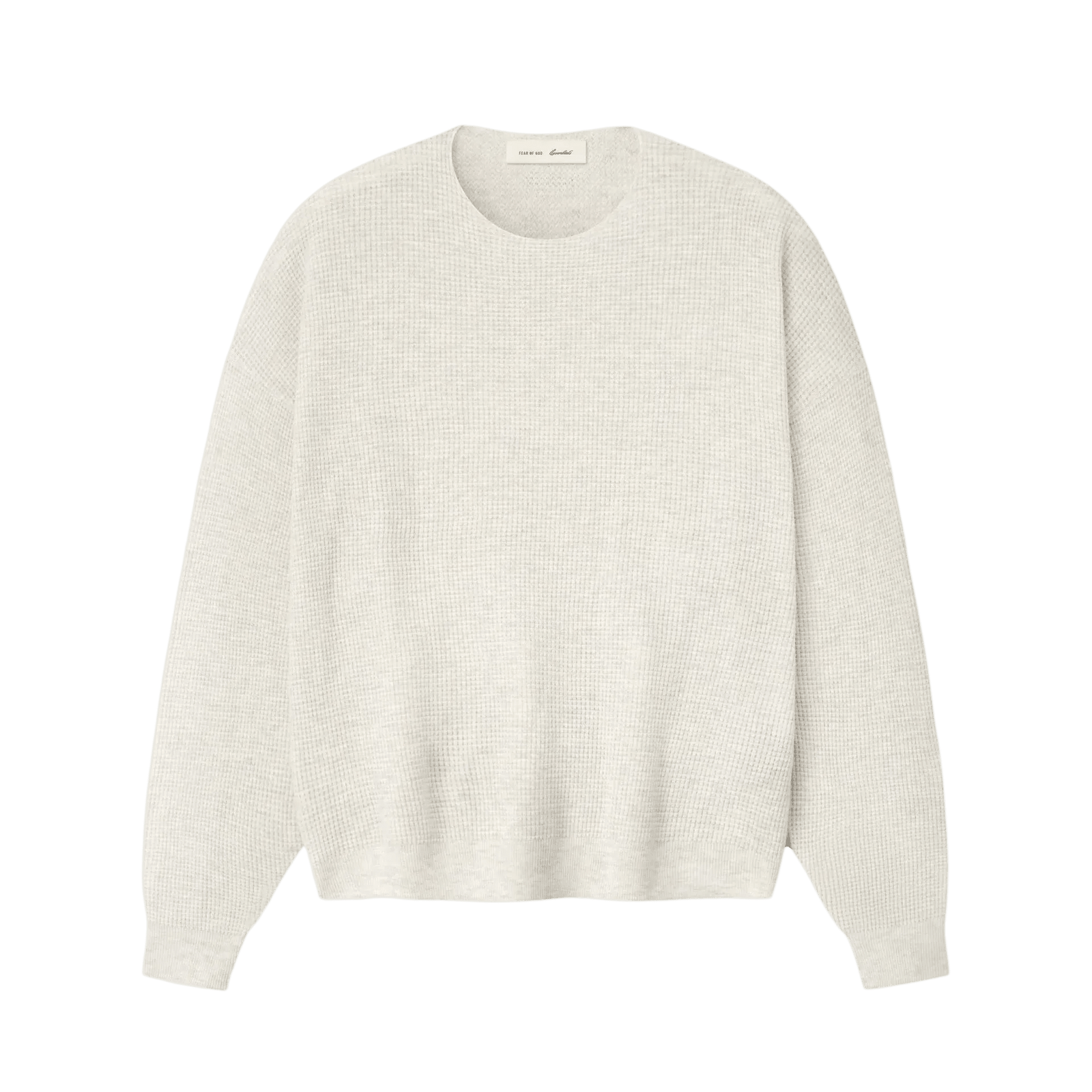 Fear Of God Essentials Signature Waffle 90s Crewneck Sweater Oatmeal Heather - Im Your Wardrobe