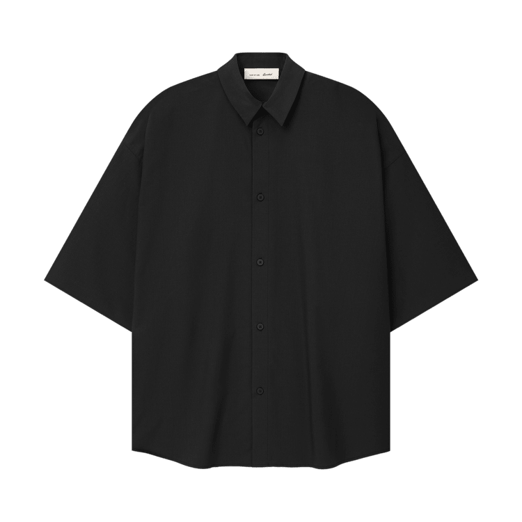 Fear of God Essentials Silk Blend 3/4 Sleeve Button Up Shirt Vintage Black (SS26) - Im Your Wardrobe