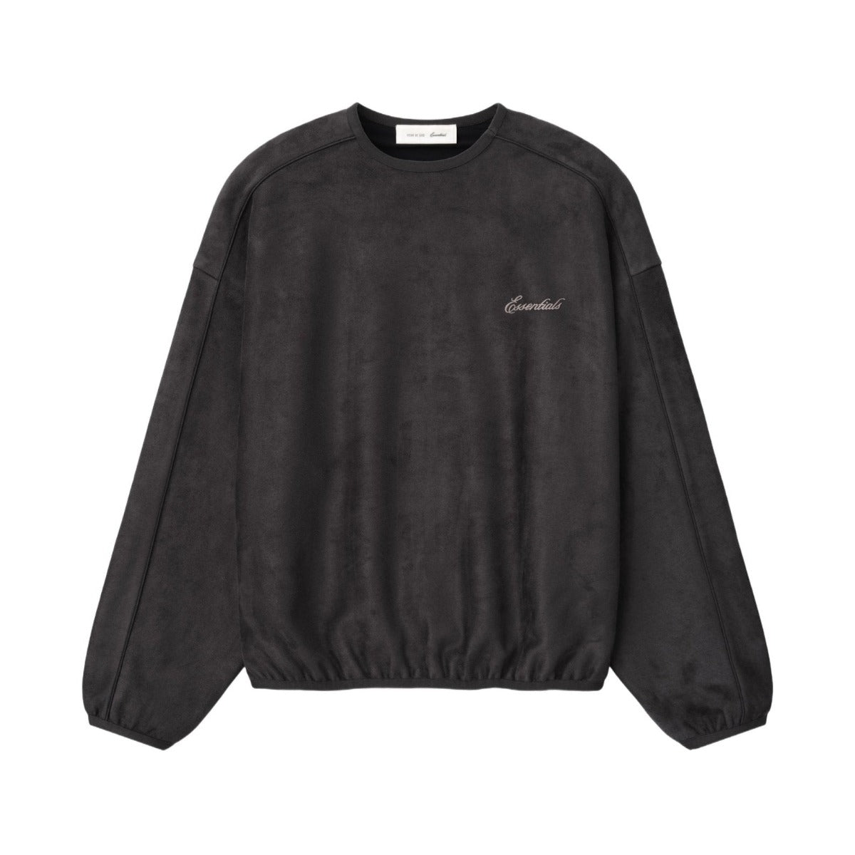 Fear of God Essentials Suede Fleece Signature Modern Crewneck Sweatshirt W/ Piping Ink Black - Im Your Wardrobe