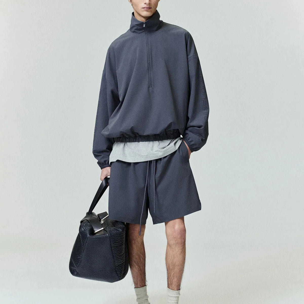 Fear of God Essentials Tech Nylon Half Zip Track Jacket Iron Grey - Im Your Wardrobe