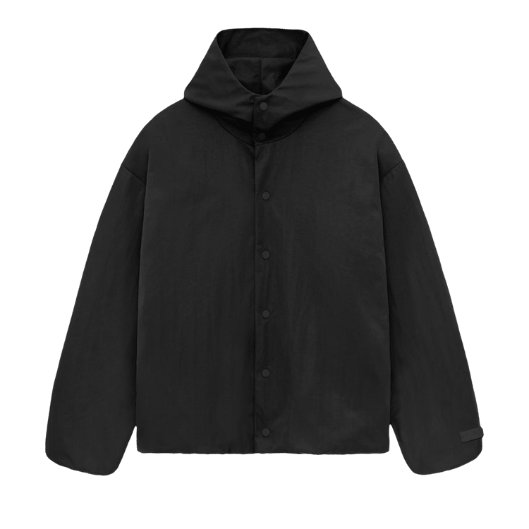 Fear of God Essentials Textured Nylon Hooded Coaches Jacket Black (FW24) - Im Your Wardrobe