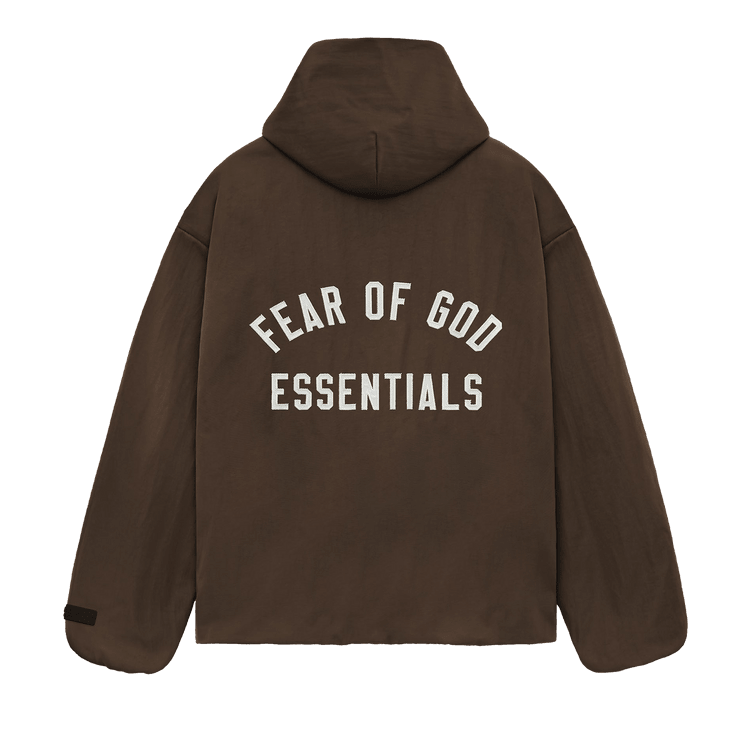 Fear of God Essentials Textured Nylon Hooded Coaches Jacket Brown (FW24) - Im Your Wardrobe