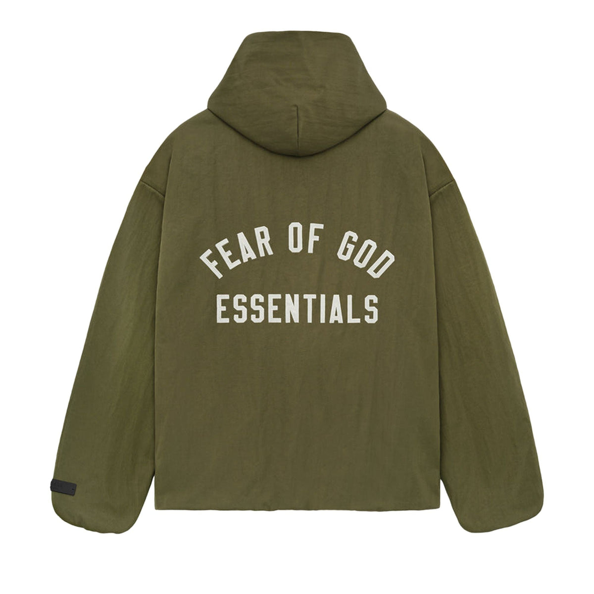 Fear of God Essentials Textured Nylon Hooded Coaches Jacket Military (FW24) - Im Your Wardrobe
