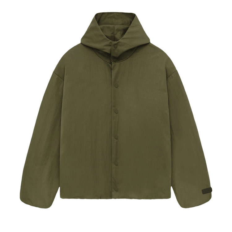 Fear of God Essentials Textured Nylon Hooded Coaches Jacket Military (FW24) - Im Your Wardrobe