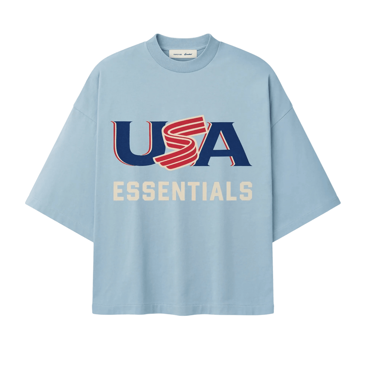 Fear Of God Essentials USA Baseball Merch Tee Stone Blue - Im Your Wardrobe