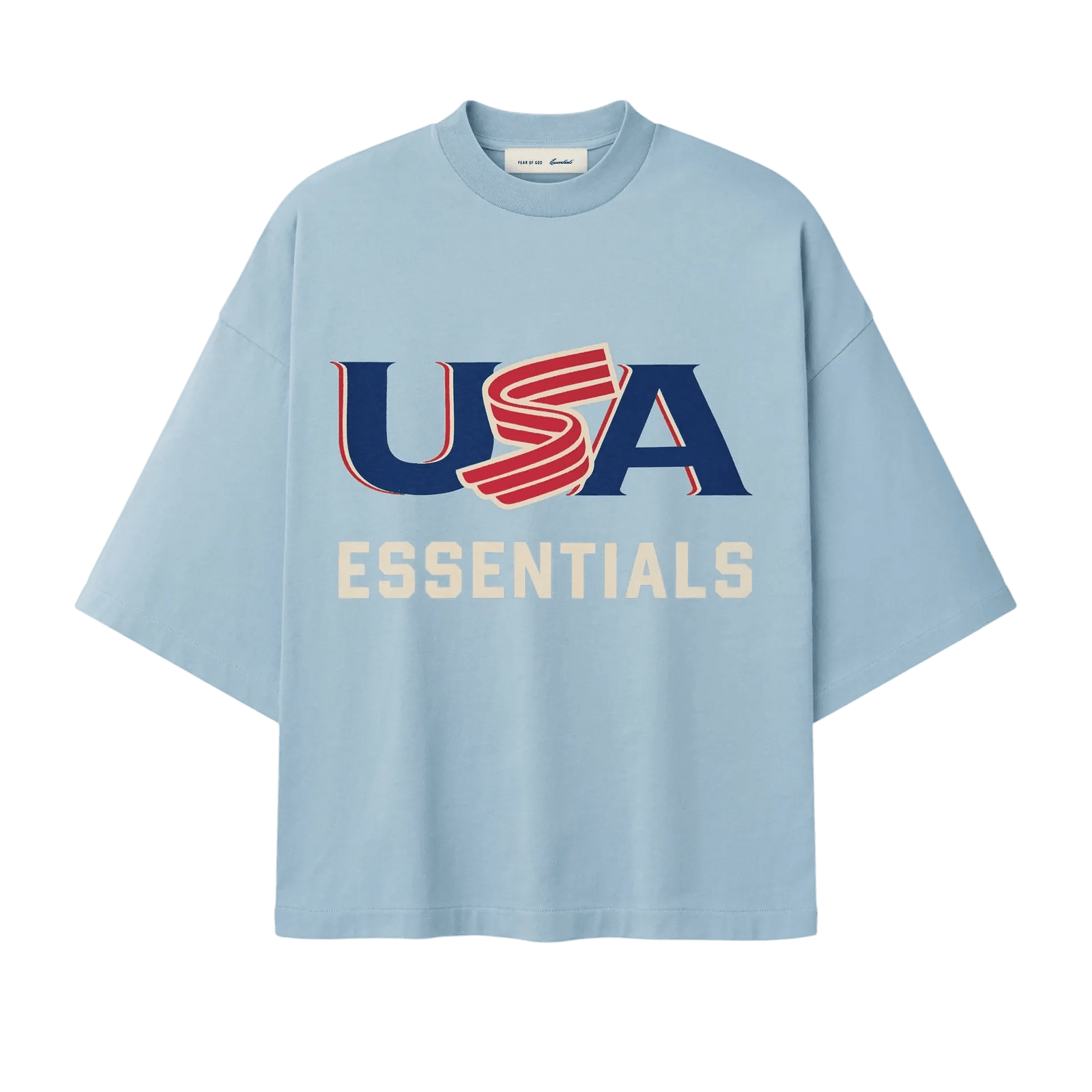 Fear Of God Essentials USA Baseball Merch Tee Stone Blue - Im Your Wardrobe