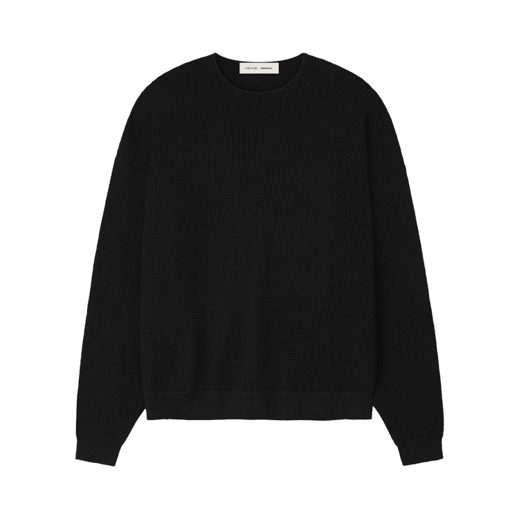 Fear of God Essentials Waffle Crewneck 90s Sweater Vintage Black (FW25) - Im Your Wardrobe