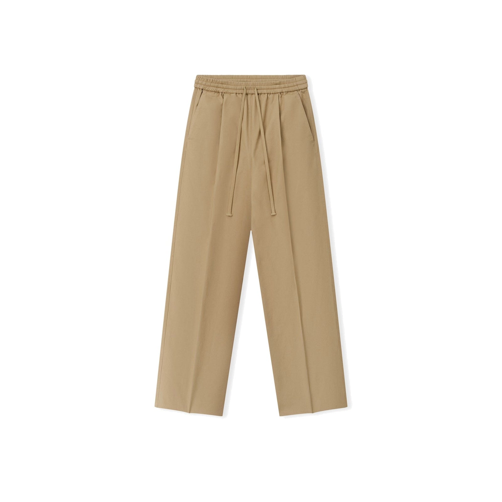 Fear of God Essentials Women's Cotton Twill Pleat Front Drawstring Pant Dune - Im Your Wardrobe